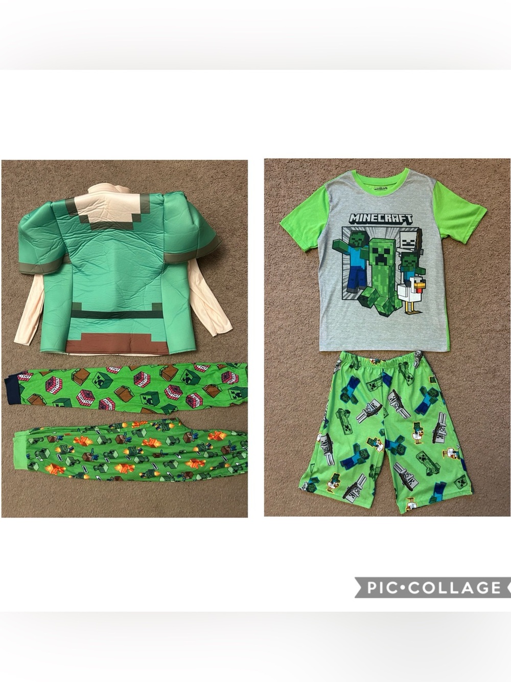 Mix Minecraft Kids Size 10 12 Creeper Pajama Top Pants & Alex Costume